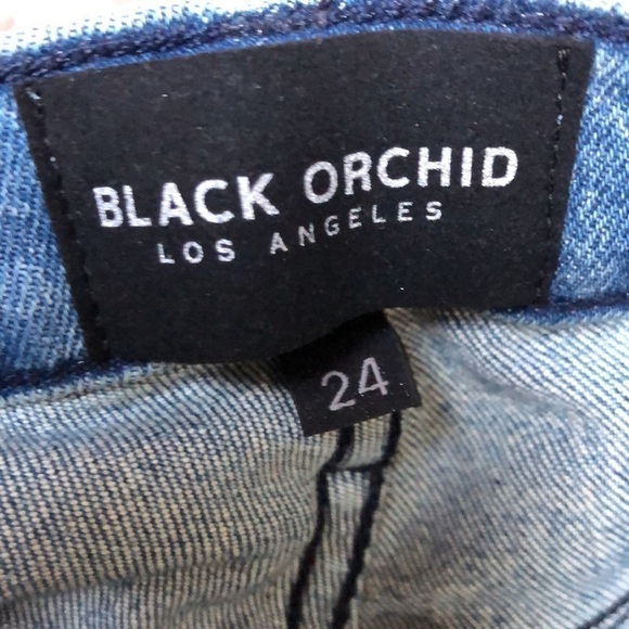 Black Orchid Bardot Straight Fray Jeans Silver Paint Embellished 24 - Picture 10 of 14